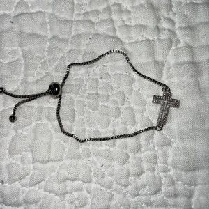 Silver Cross Pull String Bracelet